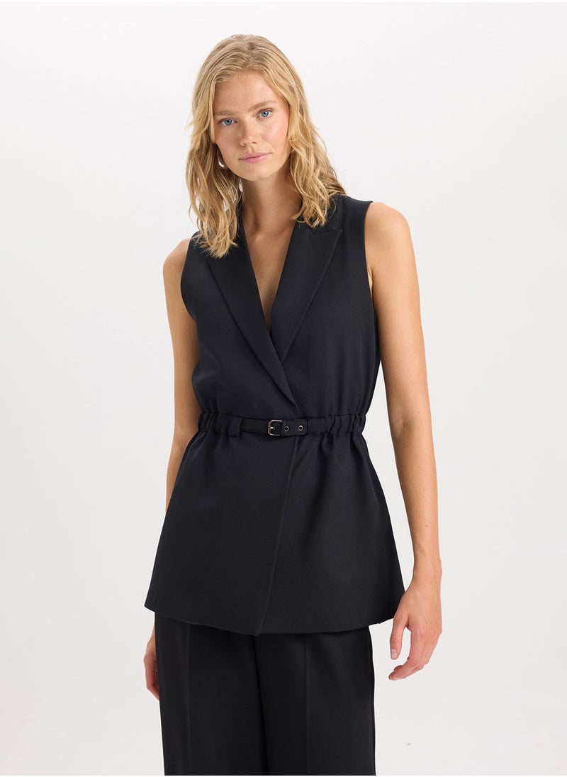DeFacto Regular Fit Jacket Collar Basic Belted Sleeveless Blazer Vest  - Image 1