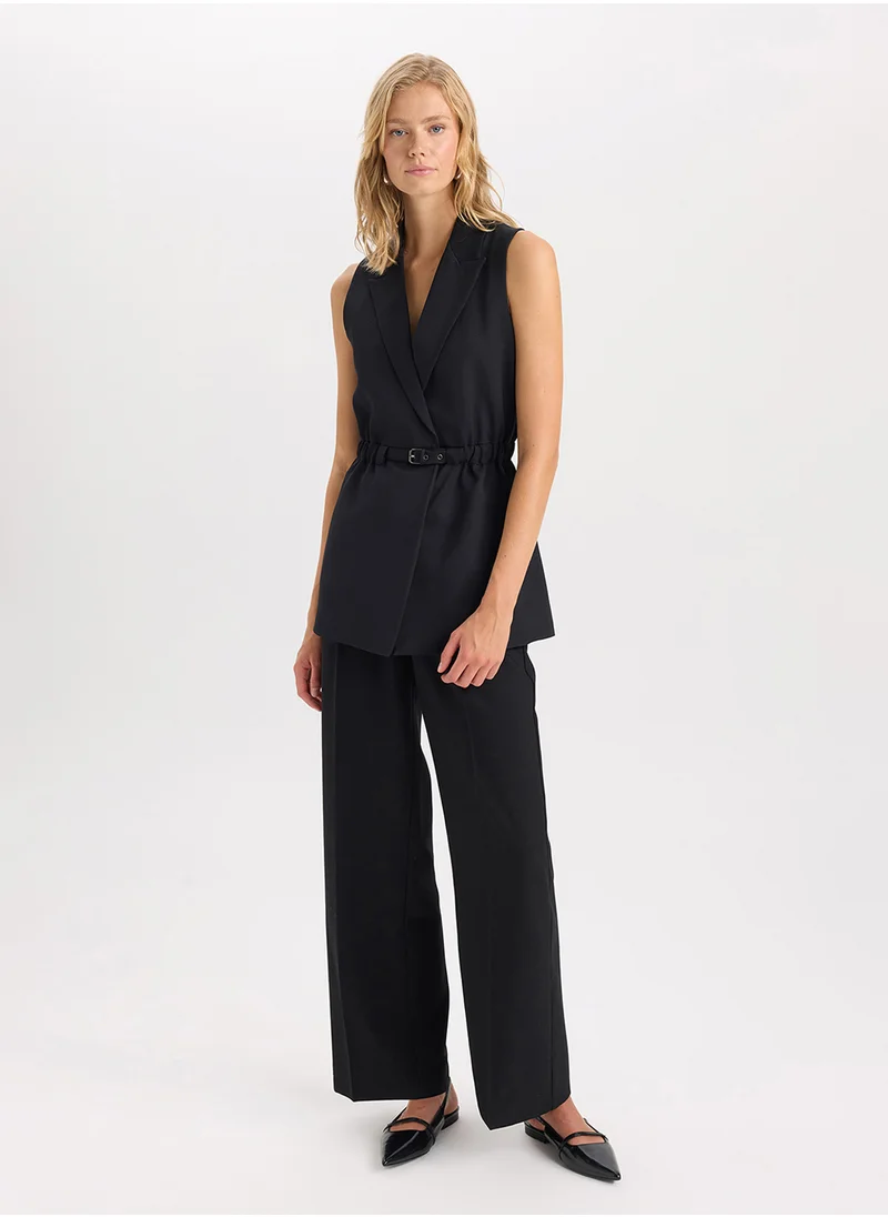DeFacto Regular Fit Jacket Collar Basic Belted Sleeveless Blazer Vest