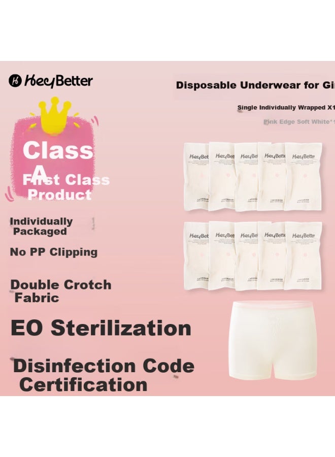 Heybetter Kids Disposable Underwear Non-washable Sterilized Individually Packaged Girls Ten Pieces - Pink Trim Soft White 140 - Image 2