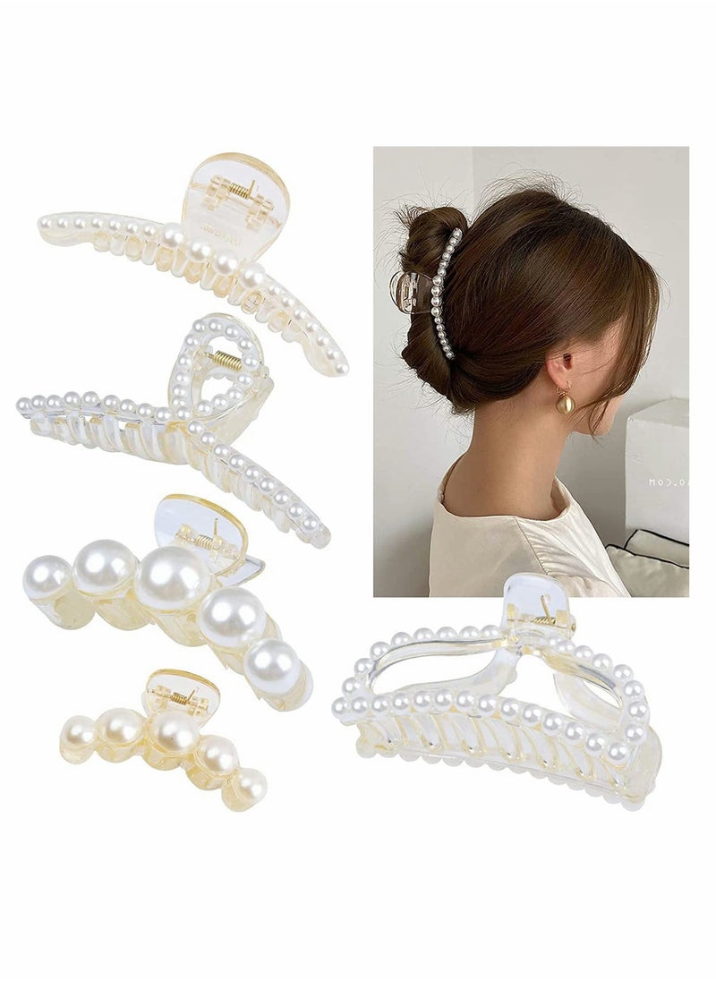 SYOSI - Large Pearl Hair Claw Clips, White Hair Clips, Thick Pearl Jaw Clips, Barrettes Hair Accessories, Hair Claw Clips for Women and Girls Fashion Hair Accessories, for Gift5 Pcs - Image 1