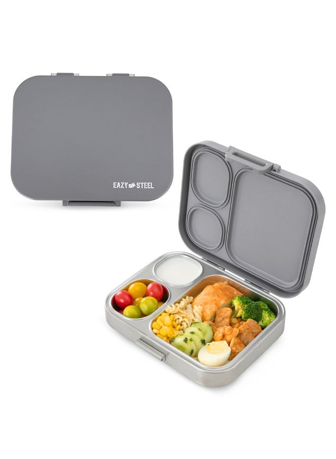 Eazy Kids Personalized Premium Stainless Steel Bento Lunch Box w/ Silicon Lid, Grey - Image 2