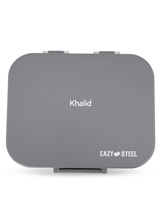 Eazy Kids Personalized Premium Stainless Steel Bento Lunch Box w/ Silicon Lid, Grey - Image 1