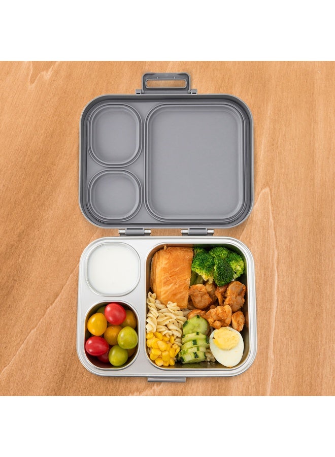 Eazy Kids Personalized Premium Stainless Steel Bento Lunch Box w/ Silicon Lid, Grey - Image 4