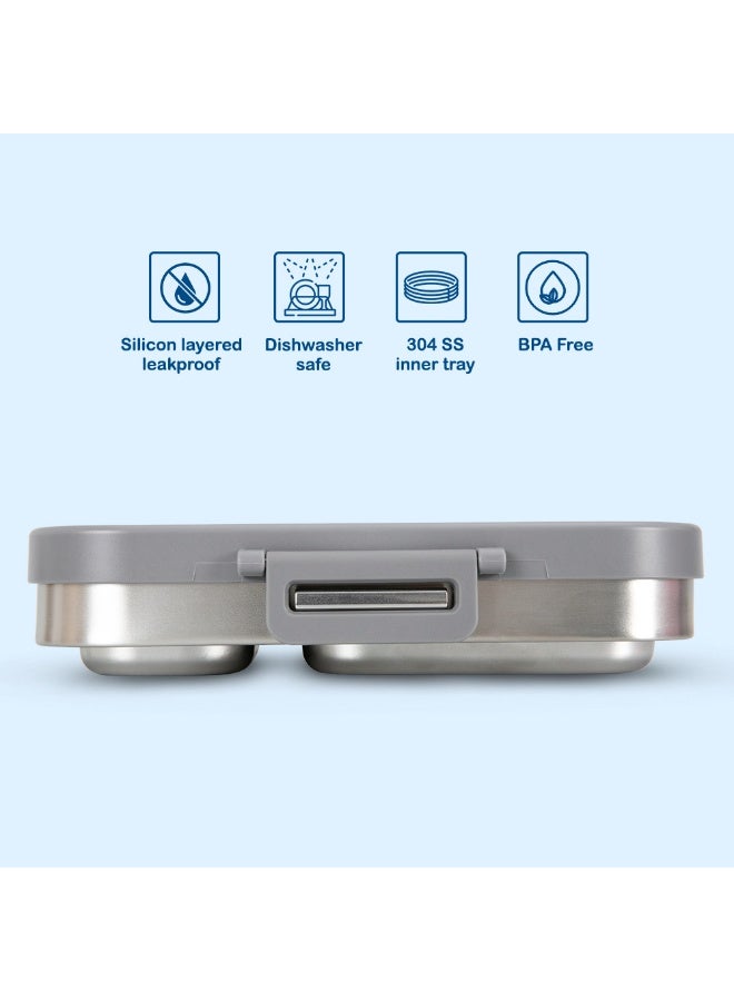Eazy Kids Personalized Premium Stainless Steel Bento Lunch Box w/ Silicon Lid, Grey - Image 5
