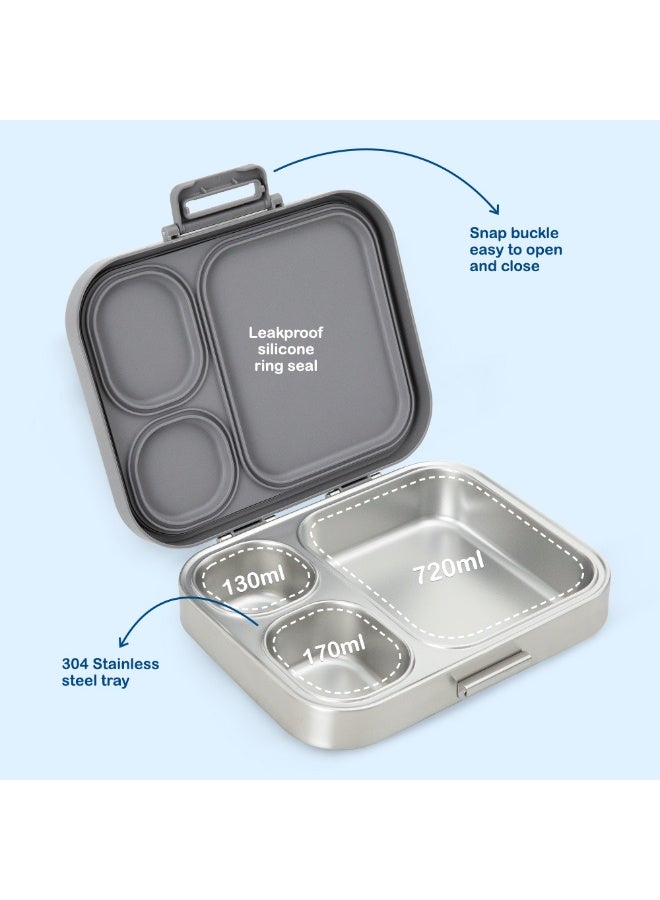 Eazy Kids Personalized Premium Stainless Steel Bento Lunch Box w/ Silicon Lid, Grey - Image 3