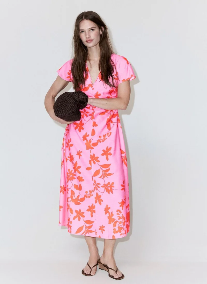 Mango Side Ruched Floral Dress
