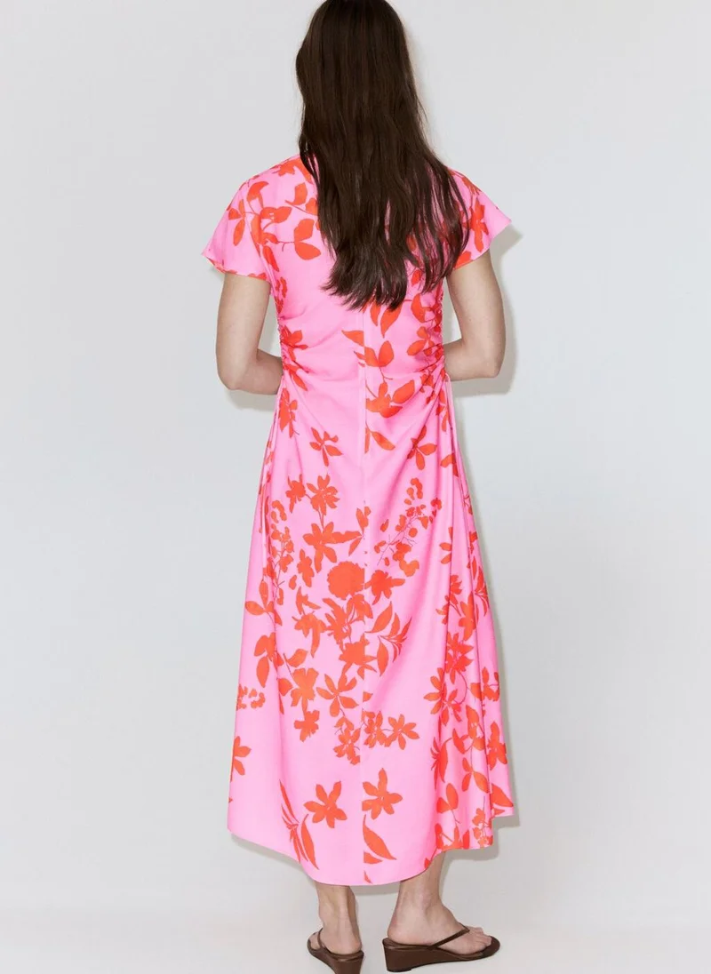 Mango Side Ruched Floral Dress