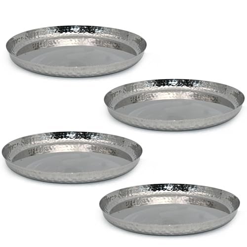 Only Rajesh Premium Stainless Steel Dinner Plates Set of 4 - Hammered Finish, Steel Thali for Lunch, Dinner Plate, Tiffin Plates, Dishwasher Safe I 1 Year Warranty - Image 5