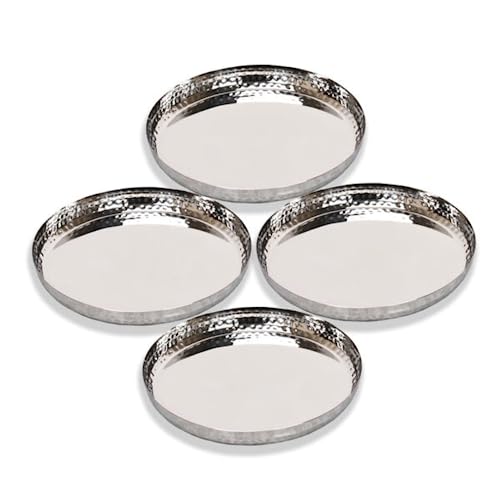 Only Rajesh Premium Stainless Steel Dinner Plates Set of 4 - Hammered Finish, Steel Thali for Lunch, Dinner Plate, Tiffin Plates, Dishwasher Safe I 1 Year Warranty - Image 1