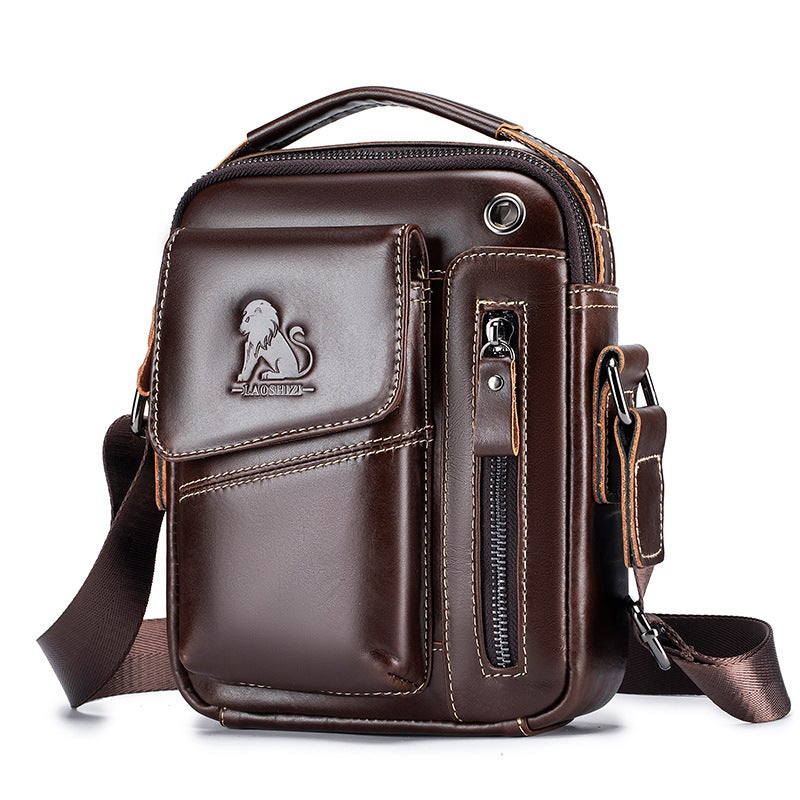 Men's Genuine Top-Grain Leather Crossbody Bag Vintage Large Capacity Commuter Bag - Image 5