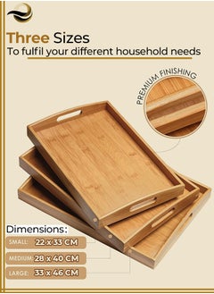 Eworld Stackable Bamboo Serving Tray With Handles, Set of 3 Sizes Decorative Nesting Wooden Trays to Serve Food, Coffee and Breakfast in Bed  - Image 2