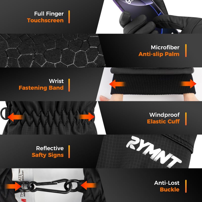 RYMNT Winter Waterproof Gloves Women Men, 3M Thinsulate Windproof Thermal Ski Glove with Touchscreen, Anti-Slip Snow Warm Gloves for Cycling, Driving, Hiking, Biking, Riding, Running, Outdoor Sports - Image 5