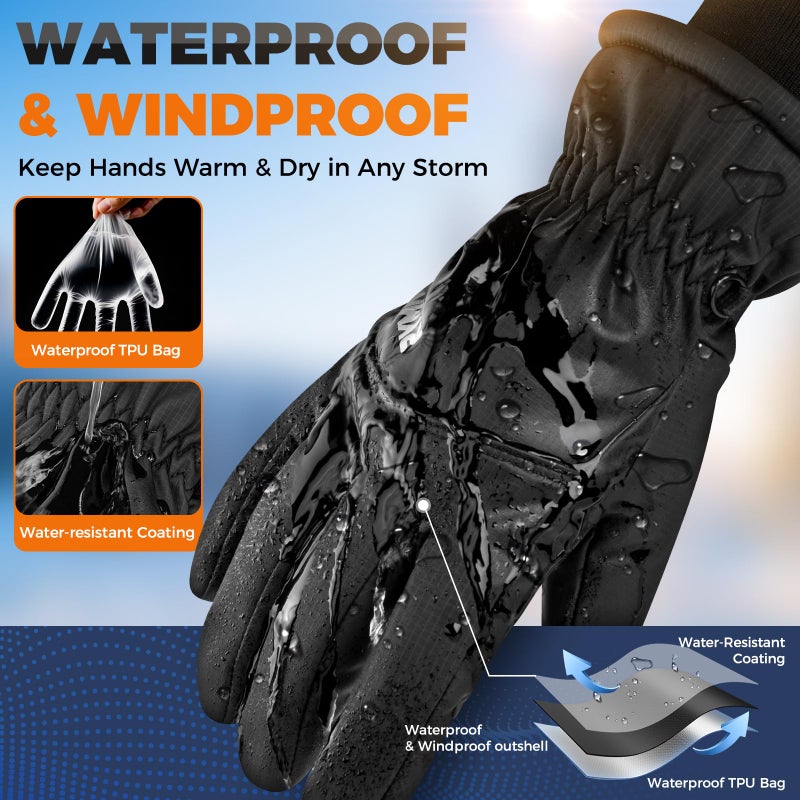 RYMNT Winter Waterproof Gloves Women Men, 3M Thinsulate Windproof Thermal Ski Glove with Touchscreen, Anti-Slip Snow Warm Gloves for Cycling, Driving, Hiking, Biking, Riding, Running, Outdoor Sports - Image 4