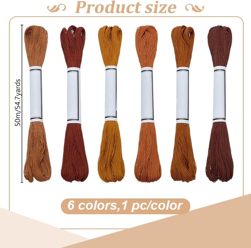 FREEBLOSS 6 قطع خيط ساشيكو، خصلة ساشيكو 55 ياردة * 6 ألوان، خيط تطريز قطني بني، أدوات كيت ساشيكو للتطريز والخياطة اليابانية - Image 2