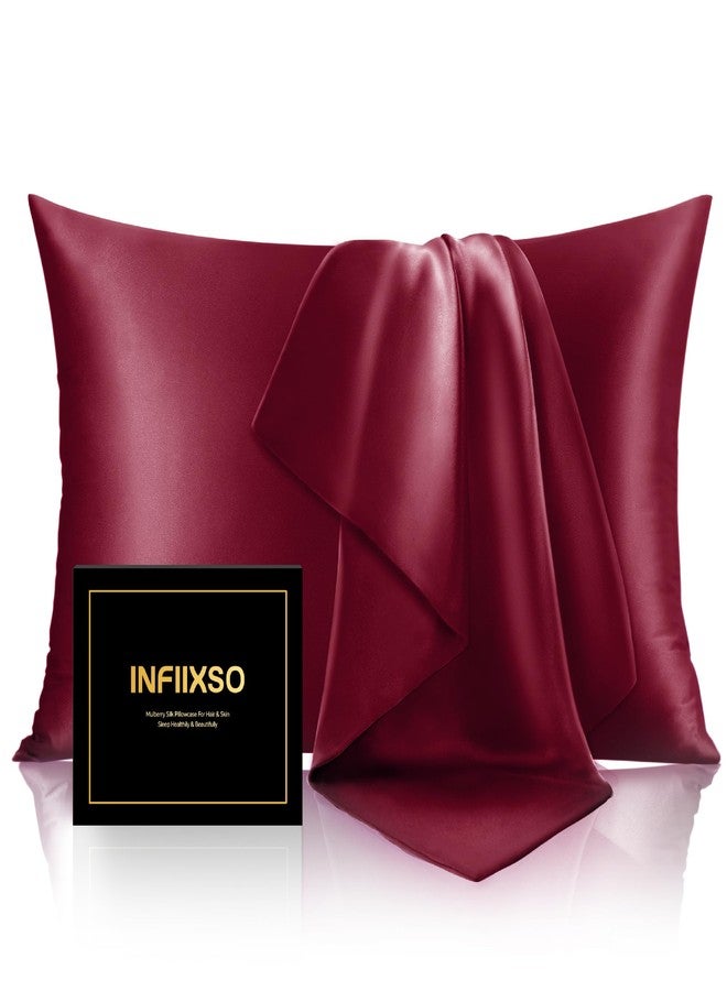 INFIIXSO Silk Pillow Cases 2 Pack Standard Size, Ultra Smooth & Soft Mulberry Silk Pillow Case for Hair and Skin, Breathable Cooling Silk Pillowcase with Hidden Zipper (Burgundy, 20x26 Inches) - Image 1