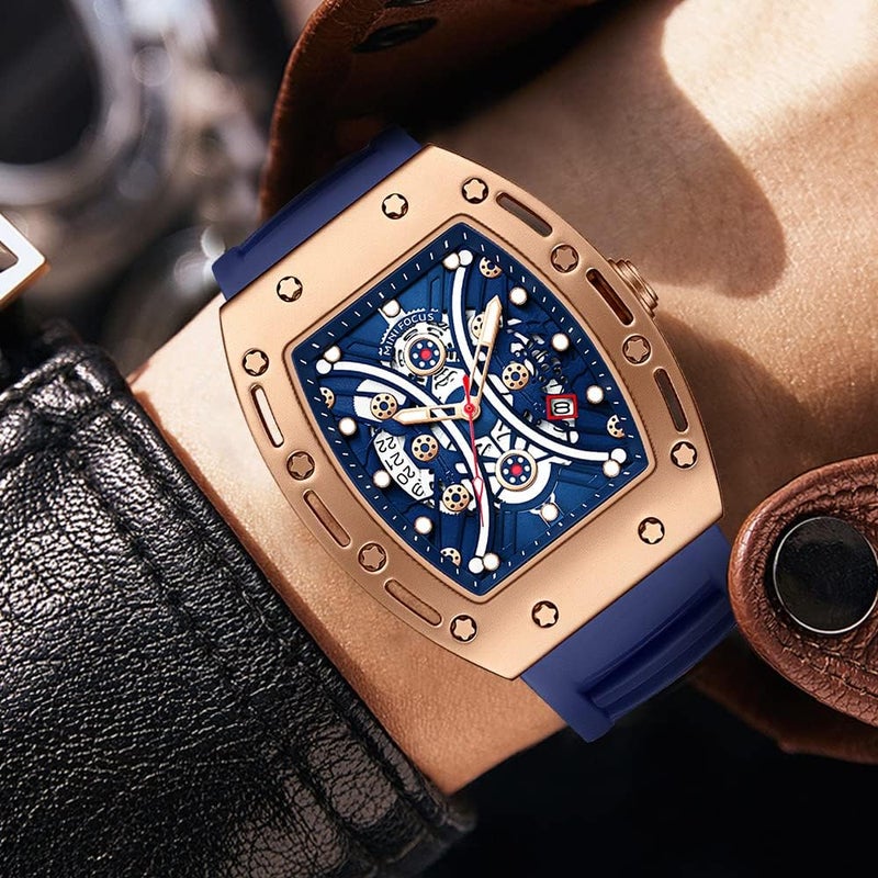MF MINI FOCUS Mini Focus Unique Men Watch Tonneau Casual Wrist Watch (Hollow/Waterproof/Super Luminous/Calendar) Soft Silicon Band Fashion Cool Watch for Men - Image 2