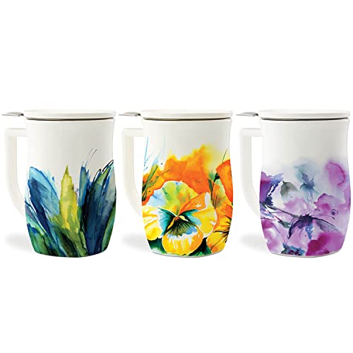 Tea Forte Ceramic Fiore Cup with Handle, Removeable Stainless Steel Infuser Basket and Lid, Steeps 14 oz Loose Leaf Tea, Dishwasher & Microwave Safe, Wild Poppy - Image 4
