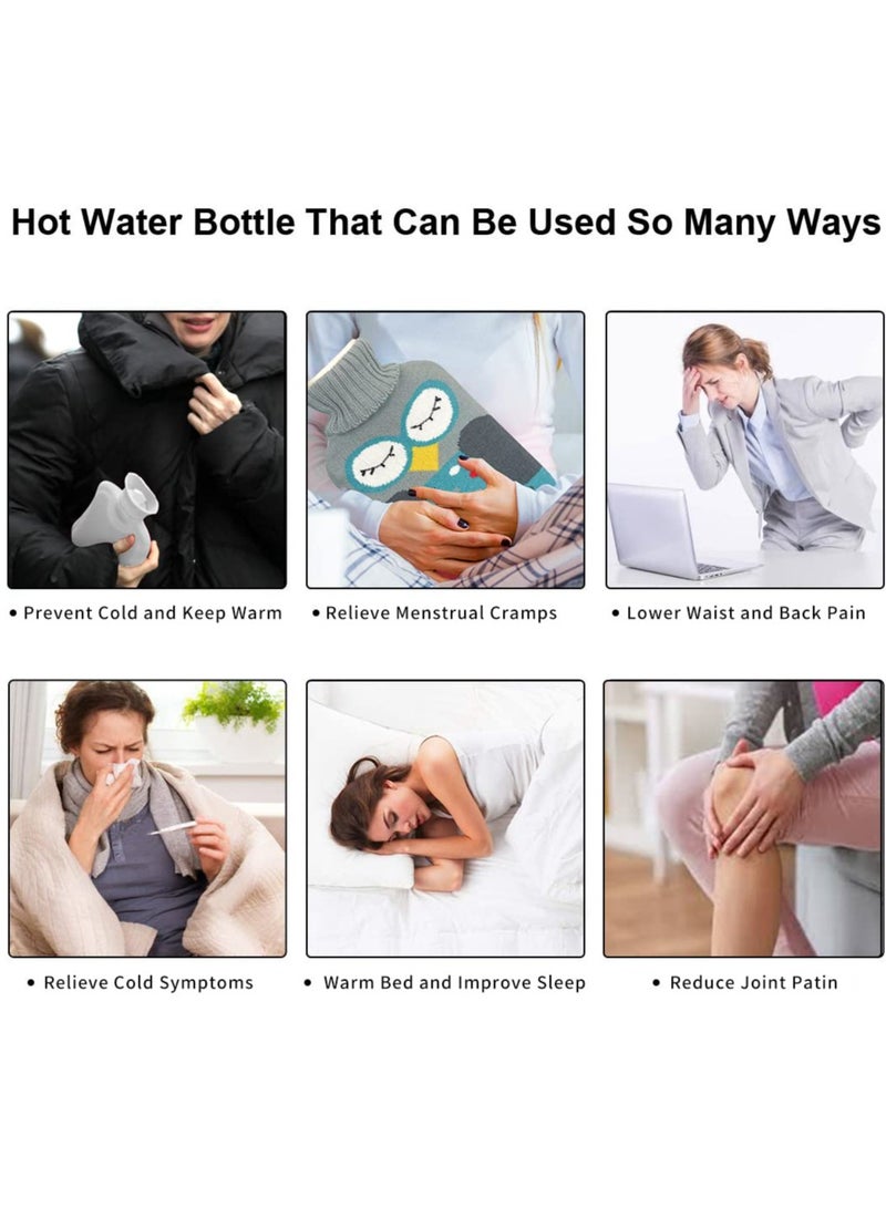 SYOSI 2 Pcs Hot Water Bottles with Removable Knitted Cover 2L Washable Comfortable Natural Rubber Warm Bag for Neck and Shoulders Back Legs Waist Foot Bed Warmer Pain Relief Cold Therapy - Image 2