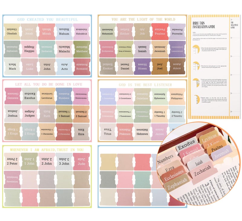 DOMMARE Bible Tabs for Women, 90 Pieces Large Print Bible Bookmarks Index Tabs Study Supplies Guide Kit, Baptism Christian Gifts for Men Boys Beginner Easy to Read, Pastel Color - Image 5