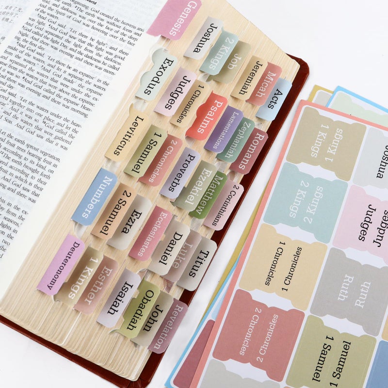 DOMMARE Bible Tabs for Women, 90 Pieces Large Print Bible Bookmarks Index Tabs Study Supplies Guide Kit, Baptism Christian Gifts for Men Boys Beginner Easy to Read, Pastel Color - Image 1