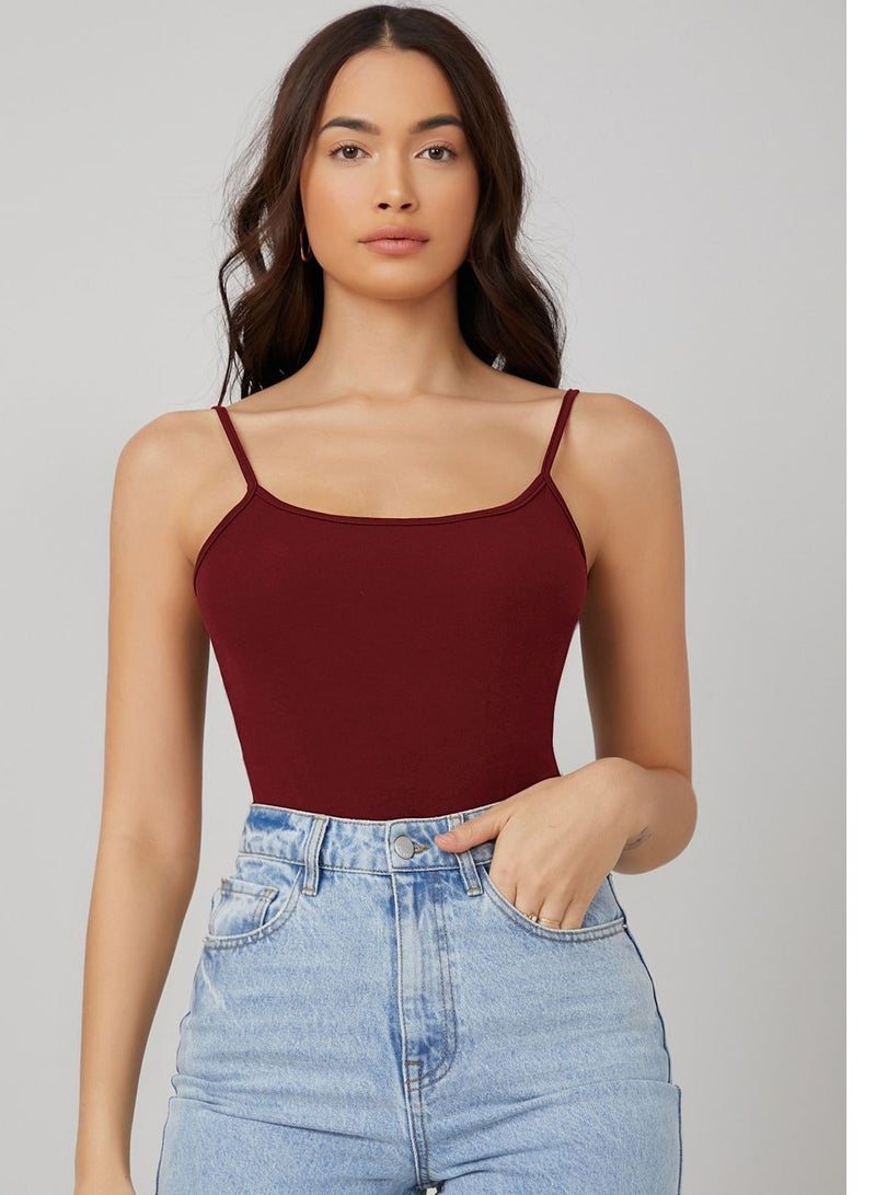 Mesery Cotton Stretch Plain Spaghetti Top - Maron - Image 1
