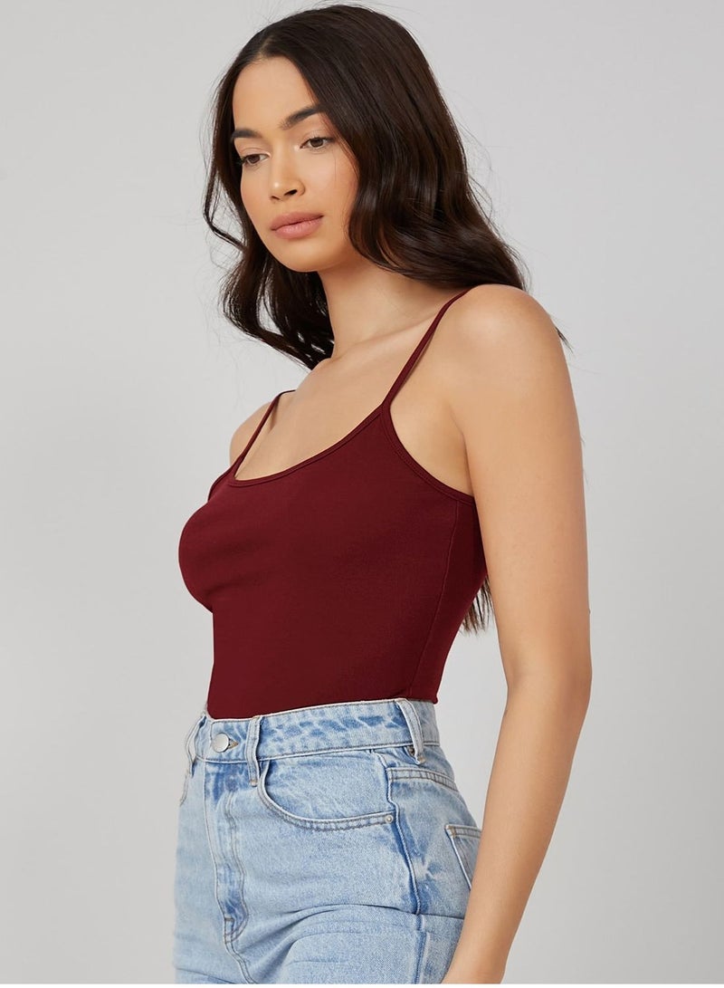 Mesery Cotton Stretch Plain Spaghetti Top - Maron - Image 2