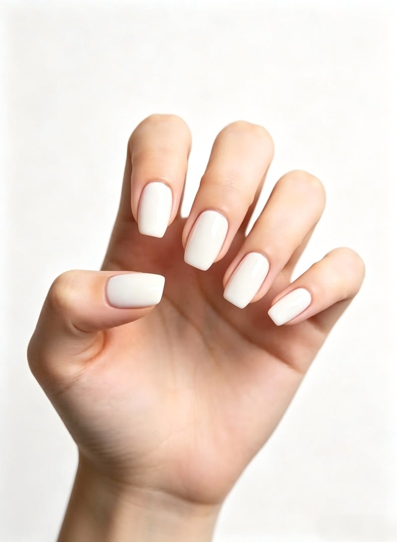 finlochee. Press On Nails Short Coffin Shape Pure White Glossy Natural Look Artificial Nails Set Full Cover Fake Nails Reusable Stick On Nails Soft Gel Acrylic Nail Kit Elegant Minimalist Nails For Women Daily Wear Office Wedding Eid Party Salon Style Long Lasting Damage Free Nails - Image 3