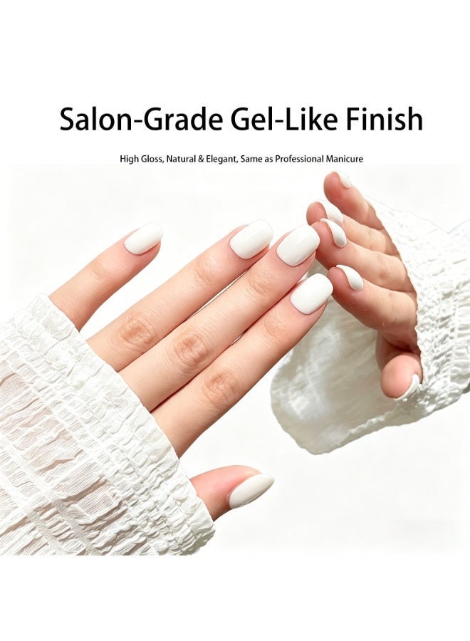 finlochee. Press On Nails Short Coffin Shape Pure White Glossy Natural Look Artificial Nails Set Full Cover Fake Nails Reusable Stick On Nails Soft Gel Acrylic Nail Kit Elegant Minimalist Nails For Women Daily Wear Office Wedding Eid Party Salon Style Long Lasting Damage Free Nails - Image 5