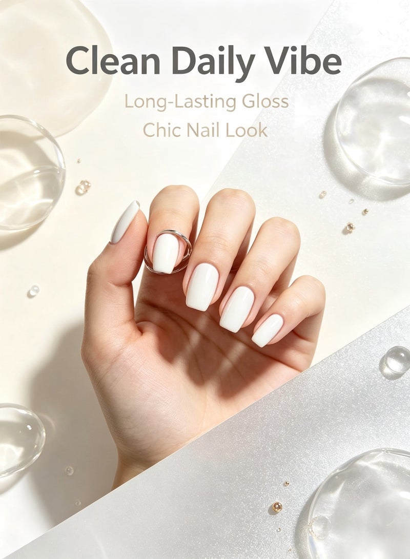 finlochee. Press On Nails Short Coffin Shape Pure White Glossy Natural Look Artificial Nails Set Full Cover Fake Nails Reusable Stick On Nails Soft Gel Acrylic Nail Kit Elegant Minimalist Nails For Women Daily Wear Office Wedding Eid Party Salon Style Long Lasting Damage Free Nails - Image 4