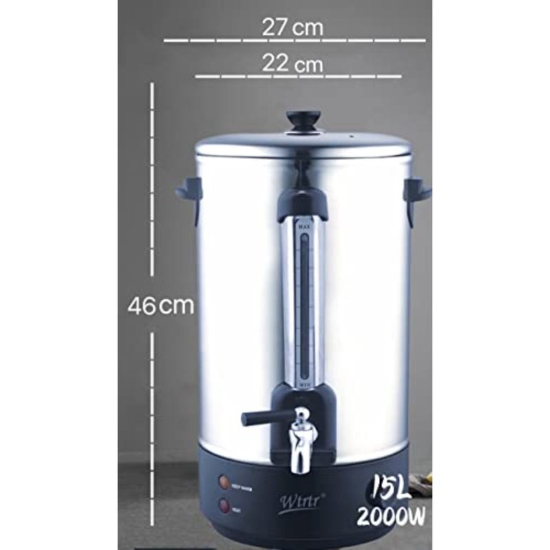 Commercial 15L water boiler kettle, stainless steel tea pot, insulation bucket, coffee machine, silver, durable heat retention - Image 4