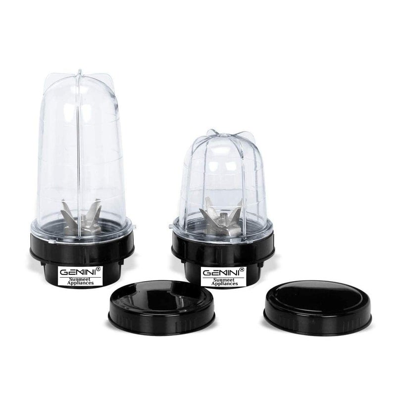Gemini Bullet Jars for Mixer Grinder Set of 2 (530 ML,350 ML) ABS Transparent Juicer Jar, Black- NSA101 - Image 1