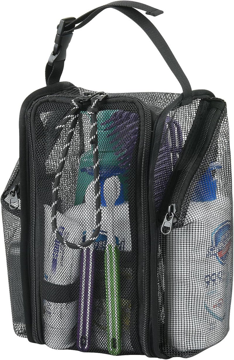 COSMOS Mesh Shower Caddy Toiletry Organizer Hanging Shower Tote Bag, Quick Dry Shower Organizer Portable Bath Bag with Durable Zippers & Side Pockets for Travel, Gym, Swimming, Beach and Camp - Image 1