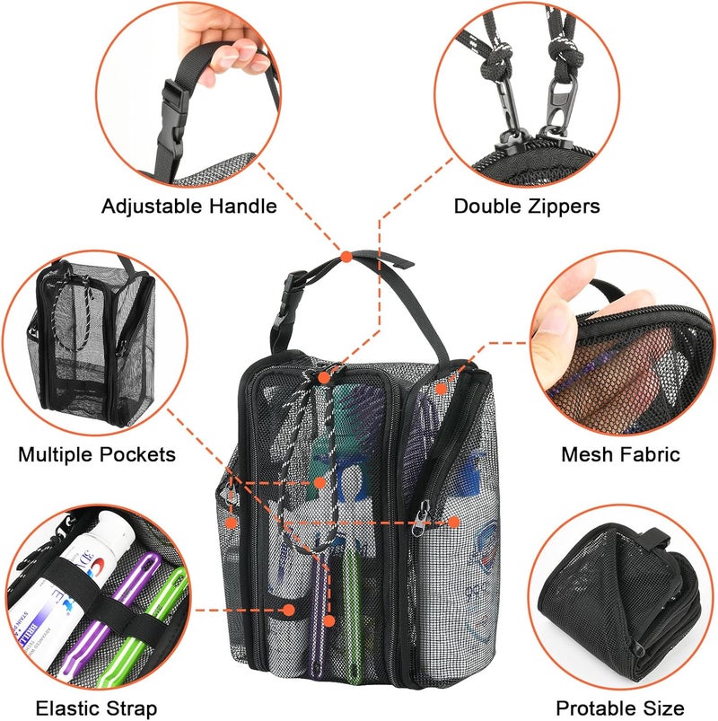 COSMOS Mesh Shower Caddy Toiletry Organizer Hanging Shower Tote Bag, Quick Dry Shower Organizer Portable Bath Bag with Durable Zippers & Side Pockets for Travel, Gym, Swimming, Beach and Camp - Image 4