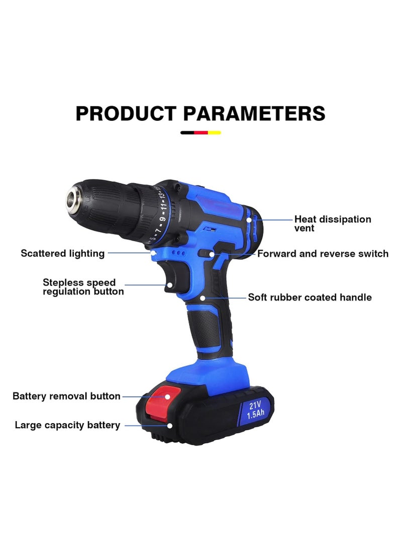 Generic 21V Cordless Power Drill, Handheld Screwdriver Drill Set with 25+1 Torque Setting, 1.5AH Li-ion Battery&Fast Charger, 2-Gear Combi Hammer Safety Lock 3/8'' Chuck Driver Kit Carrying Case  - Image 2