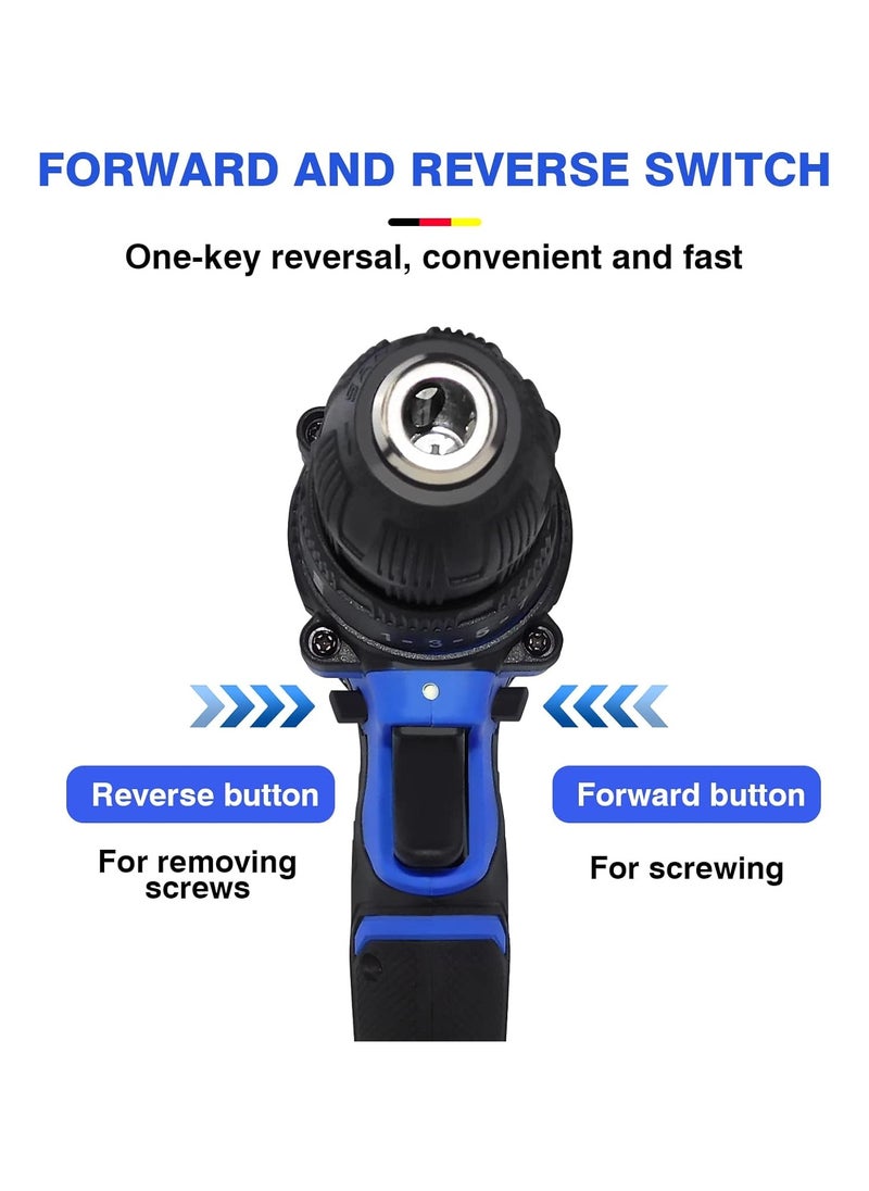 21V Cordless Power Drill, Handheld Screwdriver Drill Set with 25+1 Torque Setting, 1.5AH Li-ion Battery&Fast Charger, 2-Gear Combi Hammer Safety Lock 3/8'' Chuck Driver Kit Carrying Case