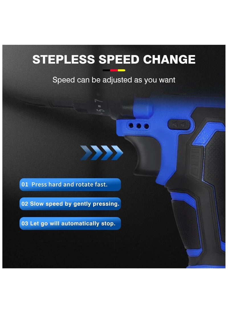 21V Cordless Power Drill, Handheld Screwdriver Drill Set with 25+1 Torque Setting, 1.5AH Li-ion Battery&Fast Charger, 2-Gear Combi Hammer Safety Lock 3/8'' Chuck Driver Kit Carrying Case