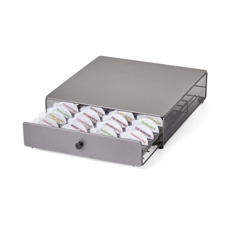 Nifty Solutions Nifty Cocktail Beverage Bartesian Capsule Drawer  Holds up to 36 Capsule Pods Smooth Glide Rolling Drawer Silver Countertop Bar Organizer