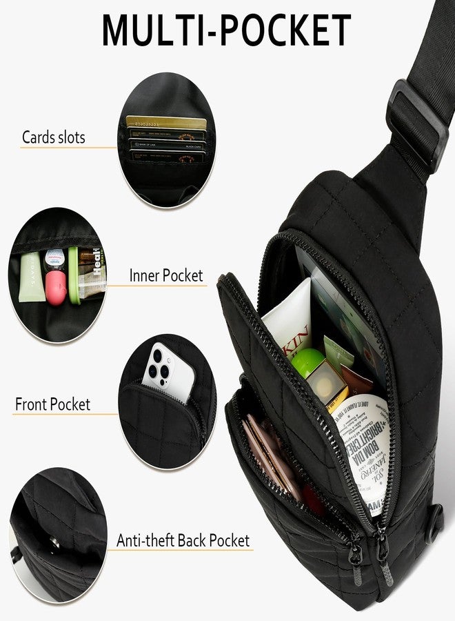 KKXIU Sling Bag for Women - Small Fanny Packs with Adjustable Strap, Quilted Puffer Crossbody Purse Lightweight Chest Bag for Travel (Black) - Image 5