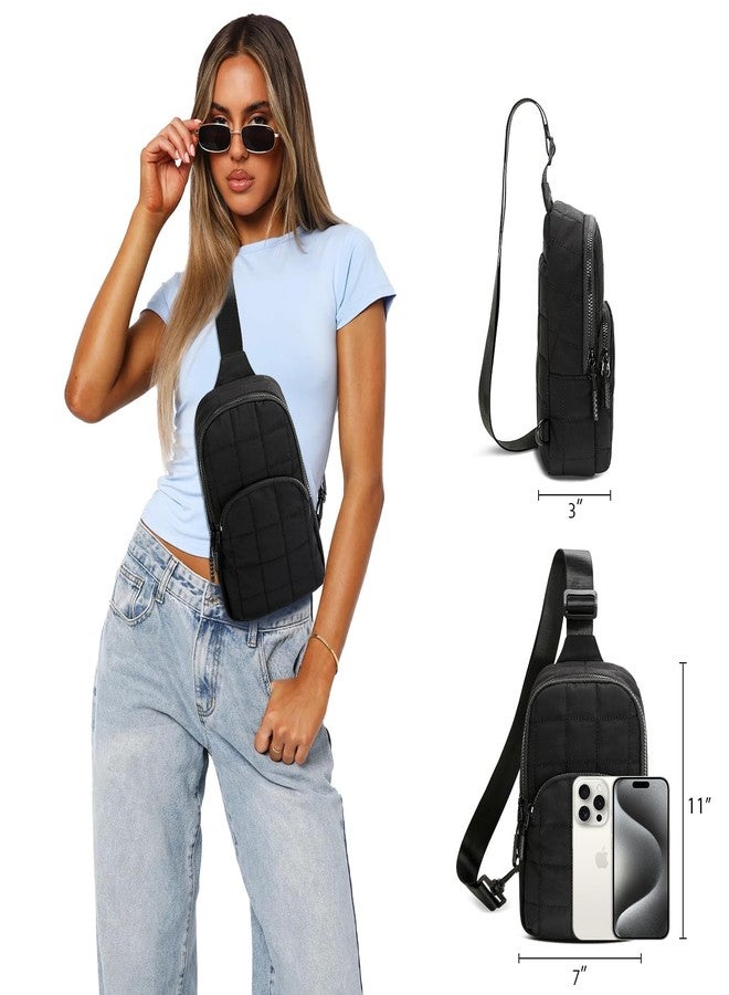 KKXIU Sling Bag for Women - Small Fanny Packs with Adjustable Strap, Quilted Puffer Crossbody Purse Lightweight Chest Bag for Travel (Black) - Image 3