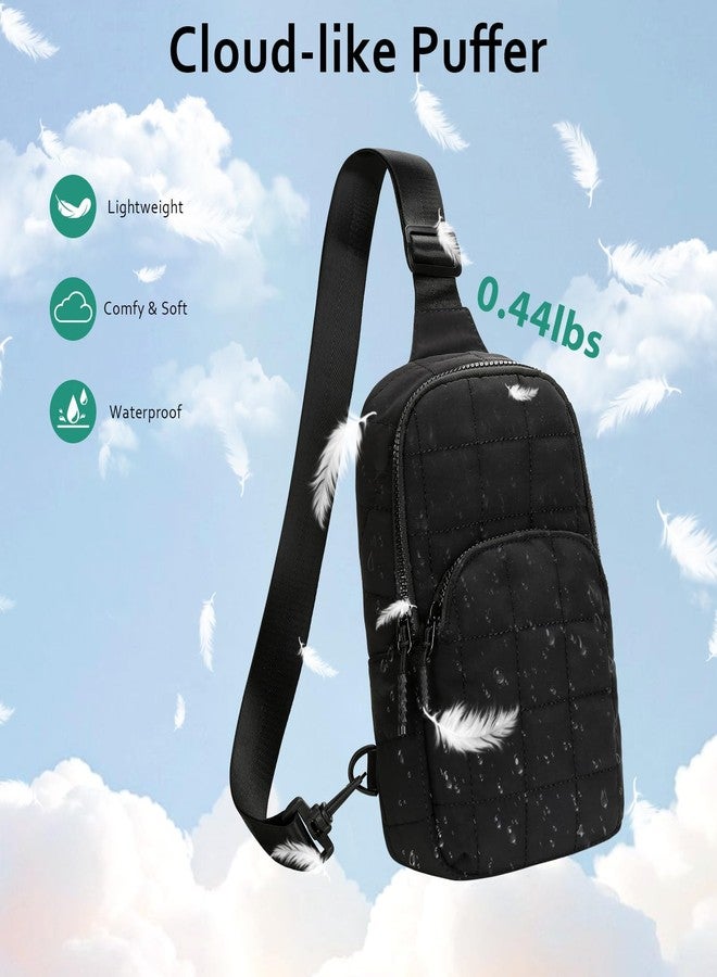 KKXIU Sling Bag for Women - Small Fanny Packs with Adjustable Strap, Quilted Puffer Crossbody Purse Lightweight Chest Bag for Travel (Black) - Image 2