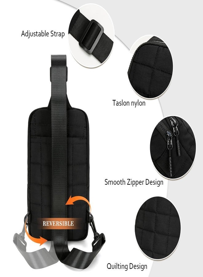 KKXIU Sling Bag for Women - Small Fanny Packs with Adjustable Strap, Quilted Puffer Crossbody Purse Lightweight Chest Bag for Travel (Black) - Image 4