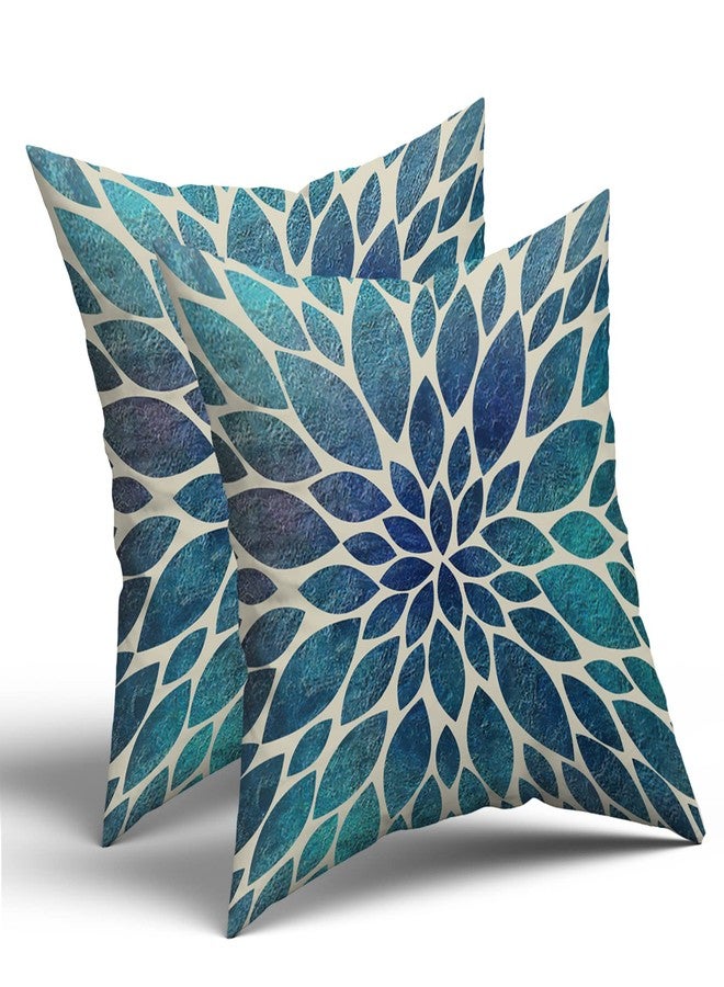 aportt Spring Teal Dahlia Pillow Covers 18X18 in Navy Blue Teal Floral Couch Pillow Cases Modern Abstract Throw Pillows Set of 2 Summer Home Decor for Living Room Bedroom Bed Cushion Outdoor - Image 2