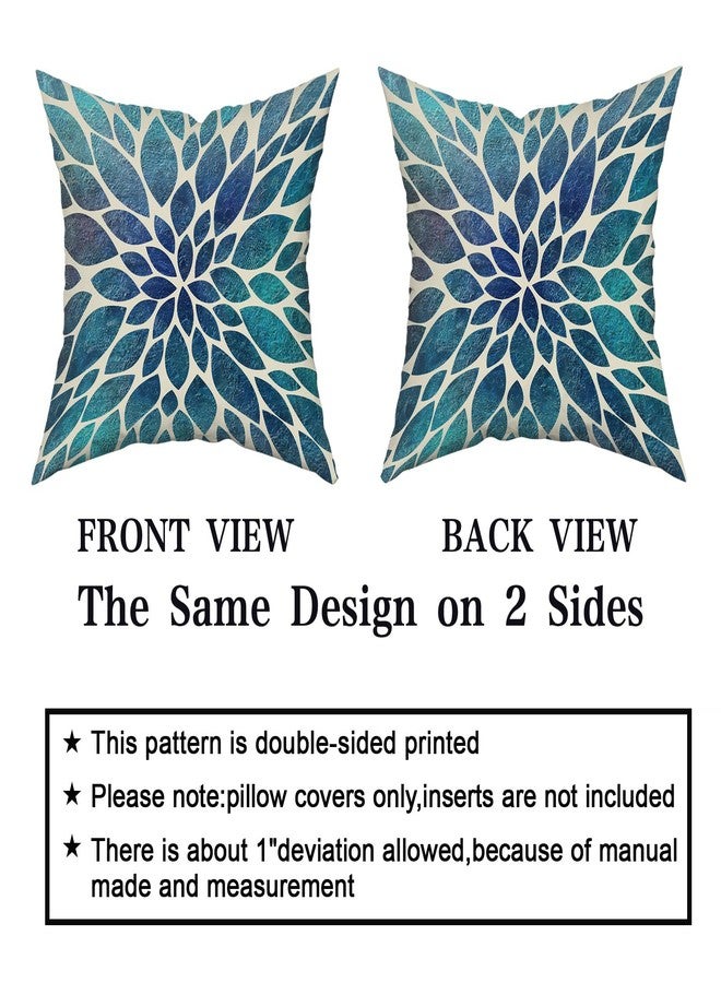 aportt Spring Teal Dahlia Pillow Covers 18X18 in Navy Blue Teal Floral Couch Pillow Cases Modern Abstract Throw Pillows Set of 2 Summer Home Decor for Living Room Bedroom Bed Cushion Outdoor - Image 4