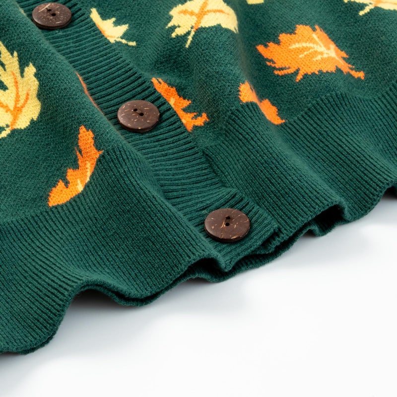 Beopjesk Women's Funny Fall Long Sleeve Halloween Autumn Leaves Button Knit Cardigan Sweater Vintage Knitted Outerwear (Halloween-Green,XL) - Image 4