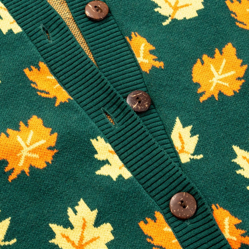 Beopjesk Women's Funny Fall Long Sleeve Halloween Autumn Leaves Button Knit Cardigan Sweater Vintage Knitted Outerwear (Halloween-Green,XL) - Image 2
