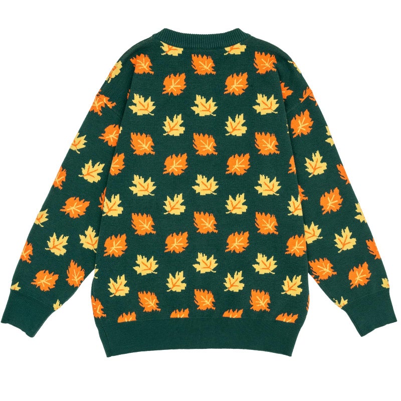 Beopjesk Women's Funny Fall Long Sleeve Halloween Autumn Leaves Button Knit Cardigan Sweater Vintage Knitted Outerwear (Halloween-Green,XL) - Image 3