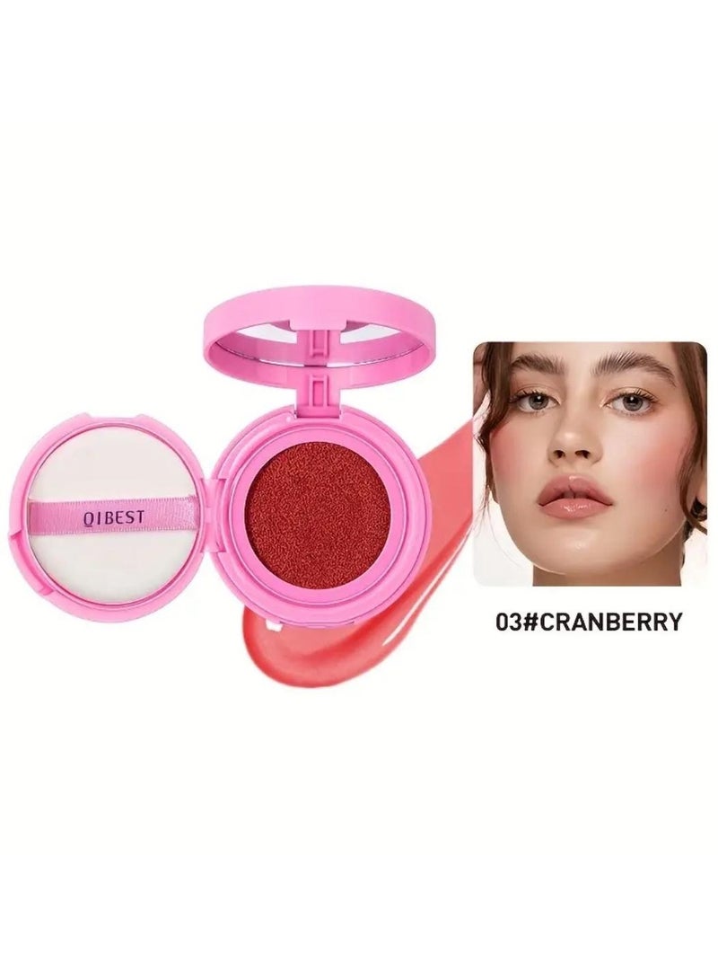 QiBest أحمر خدود كوشن ناعم لامع وجه عالي الصبغة مكياج طويل الأمد وخفيف الوزن بودرة أحمر خدود فضفاضة كوشن هواء أحمر خدود طبيعي للخدود #03 توت بري - Image 2