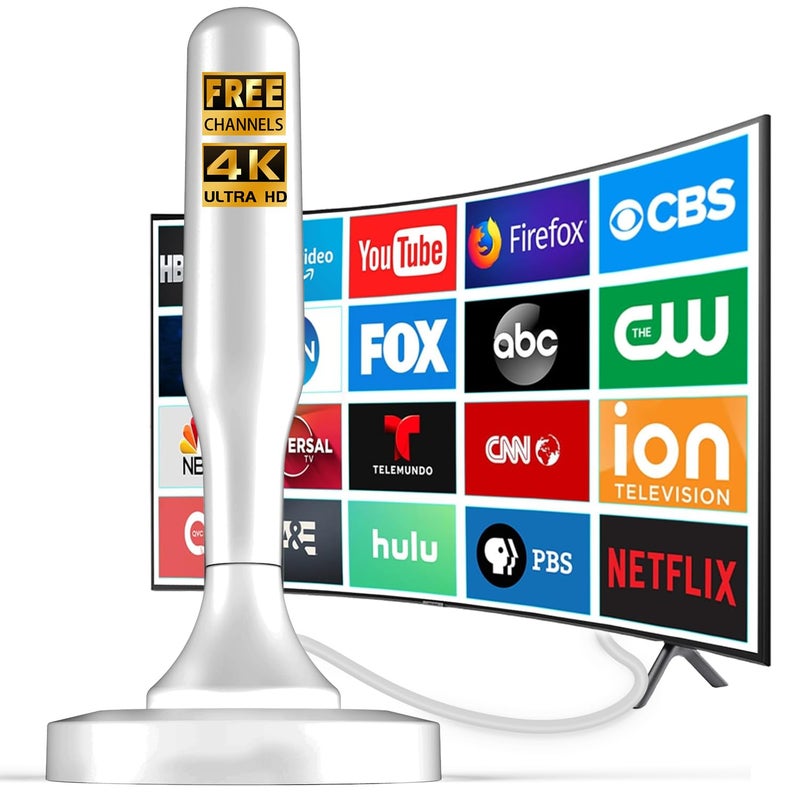 HIDB TV Antenna for Smart TV Indoor, Digital Indoor HD Antennas with Strong Magnetic Base, Easy Installation, Long Range Reception for Local Channels 4K 1080P, 10ft Long Cables (White) - Passive - Image 1