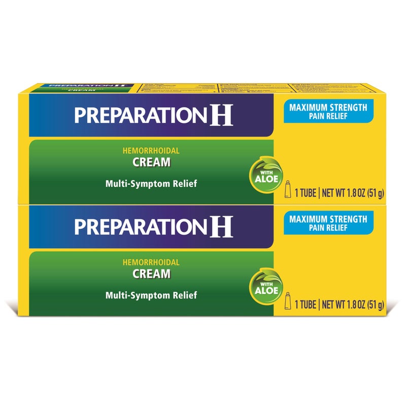 Preparation H كريم علاج أعراض البواسير Preparation H (2 × 1.8 أونصة أنبوب)، أقصى قوة لتخفيف الألم متعدد الأعراض مع الألوة - Image 1