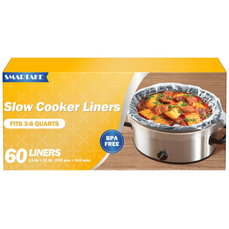 SMARTAKE SMARTAKE Slow Cooker Liners Large Size 13x 21 Disposable Cooking Bags Fit 3QT to 8QT for Slow Cooker Cooking Trays Suitable for Oval  Round Pots 60 Liners